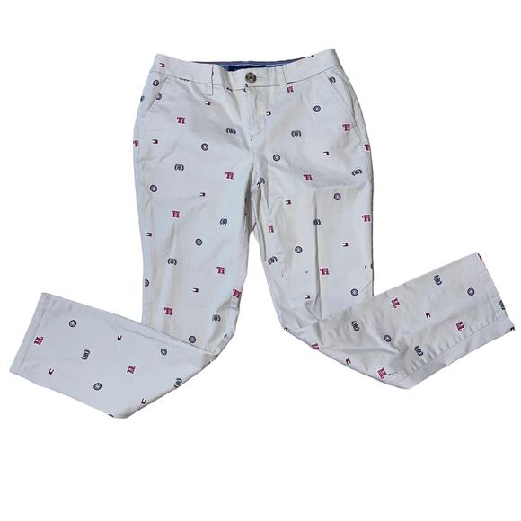 Tommy Hilfiger Khaki Hampton TH Logo All over Print chino pants size 2 - Picture 1 of 8